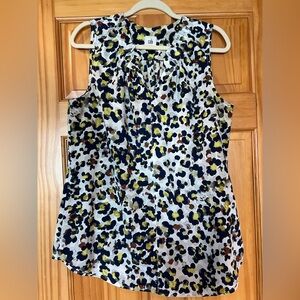 CAbi Women's Fierce Sleeveless Top - Blue, Yellow, Brown Animal Print